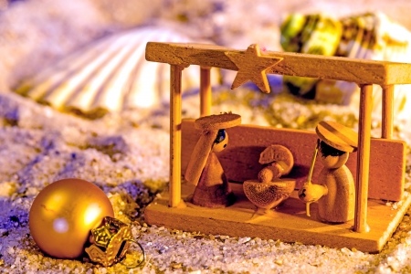 Nativity scene on a beachの写真素材