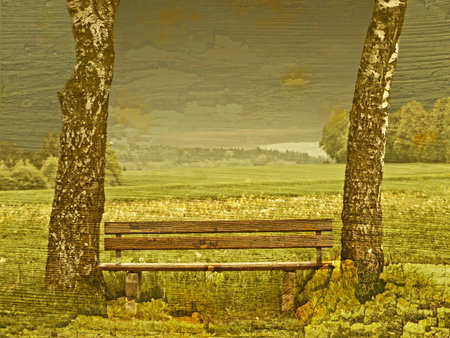 park bench idyll in vintage lookの写真素材