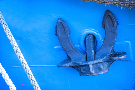 Anchor on blue shipの写真素材