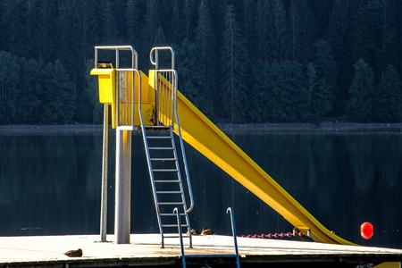 Lake Titisee, Black Forest Germany, open air bath with flumeの写真素材