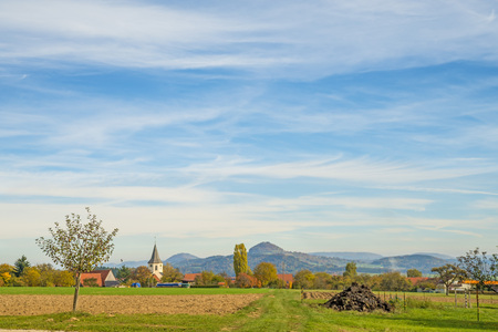country idyll with view to German highlandsの写真素材