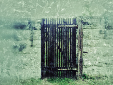 old gate in an abbey wall in retro style