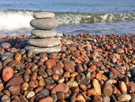 Zen stones on the beachの写真素材