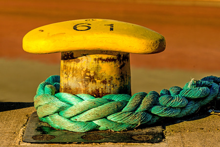 bollard with mooring lineの写真素材