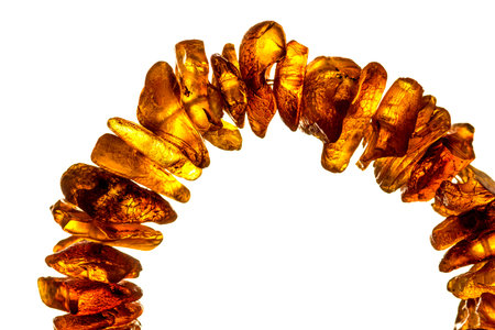 amber necklace on white backgroundの写真素材