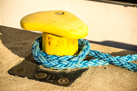 bollard with mooring lineの写真素材