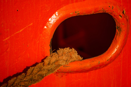 bulwark with mooring line of a trawlerの写真素材