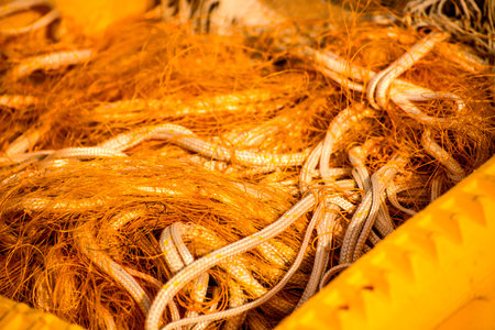 orange fishing net on a fishing cutter