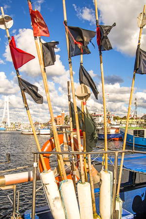marking buoys in a polish seaportの写真素材