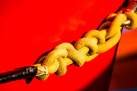 Mooring line of a trawler with knots