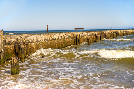 surf at an old German mole from ww2 in Polandの写真素材