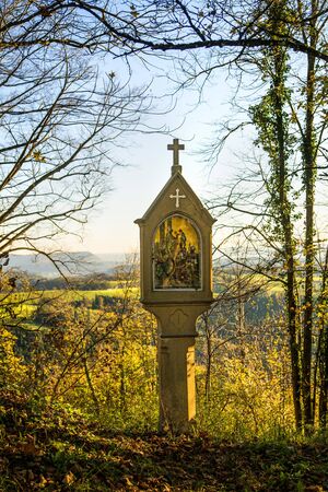 calvary with station of the cross in autumnの写真素材