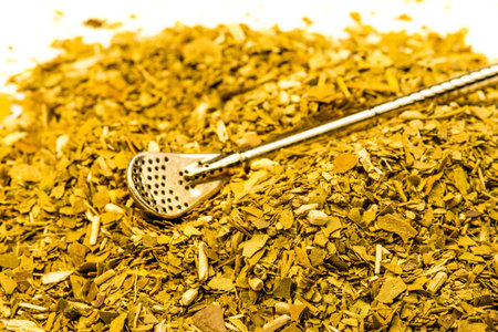 dried mate tea in a closeup
