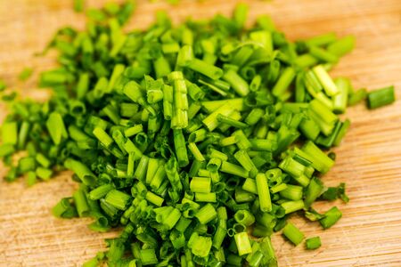 chive, fesh cut leaves in a closeupの写真素材