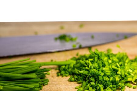 chive, fresh cut leaves in a closeupの写真素材