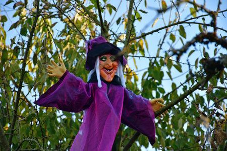 Halloween ghost decorated in a gardenの写真素材