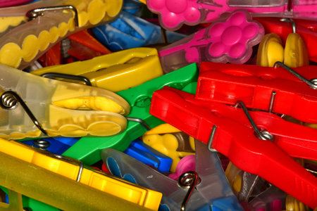 colorful clothespins in a closeupの写真素材
