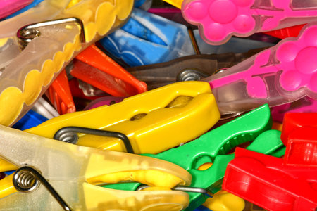 colorful clothespins in a closeupの写真素材