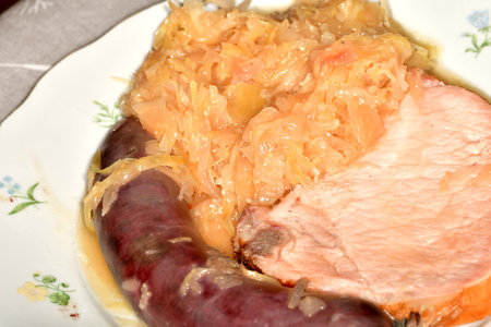 blood sausage and cured cooked pork from the cutlet stringの写真素材