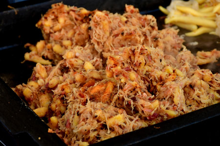 Potato dumblings with sauerkraut at a German Christmas marketの写真素材