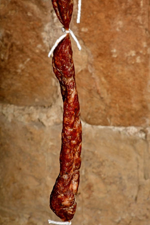 home-made sausage of the Black Forest in a German cellarの写真素材