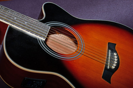 guitar, semi-acoustic with details in a closeup