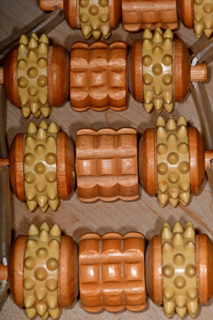 wooden massage roller with knobsの写真素材