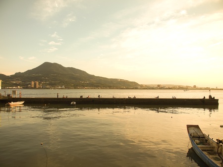 sunset and mountainの写真素材