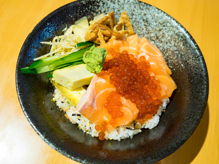 Sashimi raw fish seafood rice bowlの写真素材
