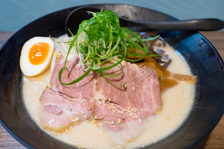 Japanese ramen soup with pork, eggの写真素材
