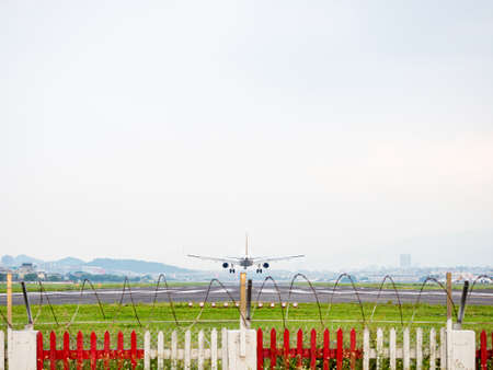 Airplane Landing in Taipei, Taiwan.の写真素材