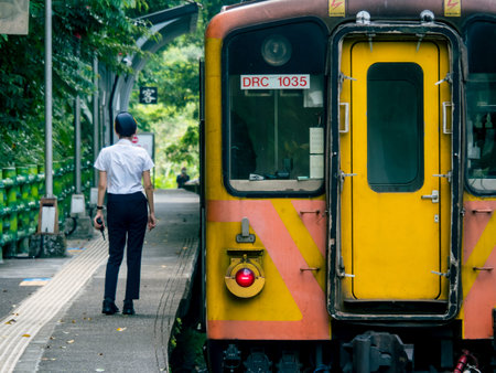 Lingjiao,Taiwan-September 20,2021: Train of Pingxi Railway Line traveling on September 20,2021 in...