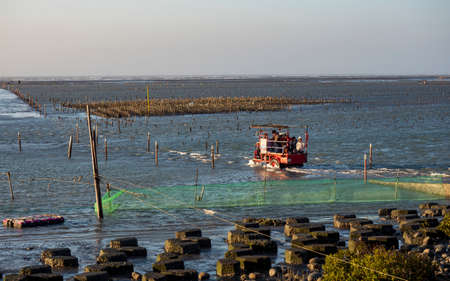 Wanggong-JAN 3: Intertidal Zone facade on January 3,2021 in Wanggong,Changhua County, Taiwan.Wanggong is a typical fishing village and famous for oyster culture business and rich natural landscapes.のeditorial素材