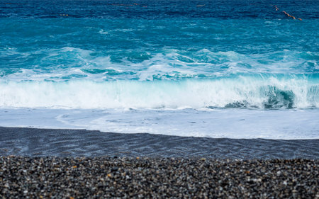 Beach and sea waves in Hualien, Taiwan.の写真素材