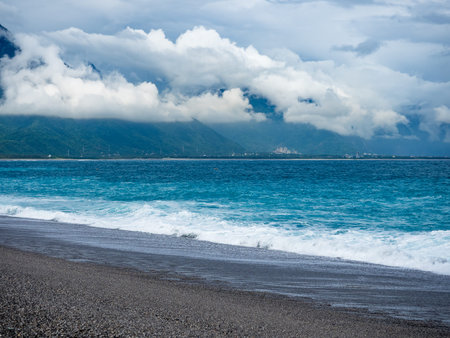 Beach and mountains in Hualien, Taiwan.の写真素材