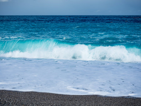 Beach and sea waves in Hualien, Taiwan.の写真素材