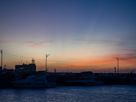Hsinchu fishing port under sunsetの写真素材