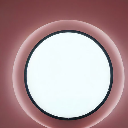 a round blank light box on the pink wall with Generative AI.の素材