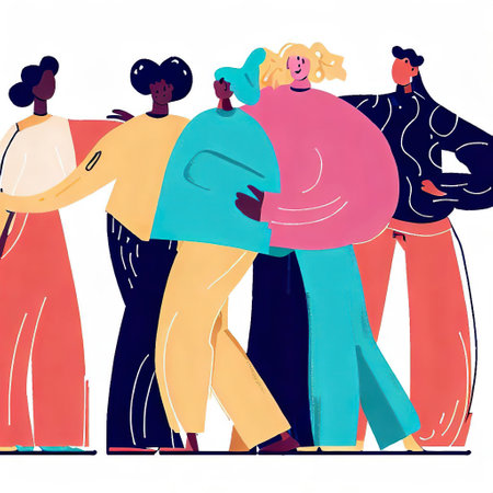 Group of abstract diverse people. standing, hugging with Generative AI.の素材