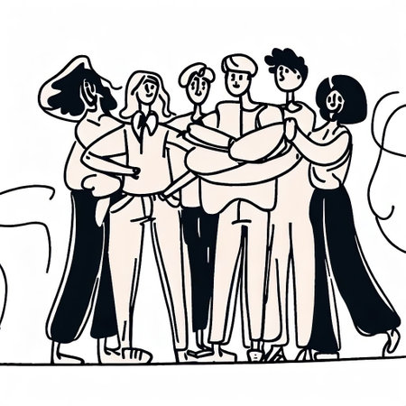 Group of abstract diverse people. standing, hugging with Generative AI.の素材