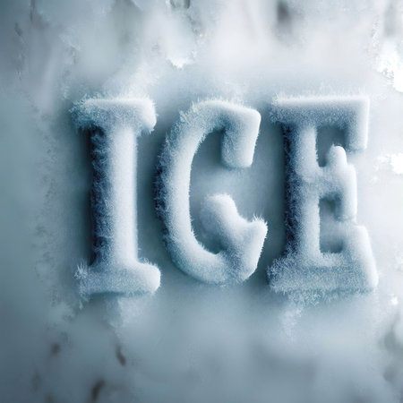 word ICE in the background of white frozen melting with Generative AIの素材