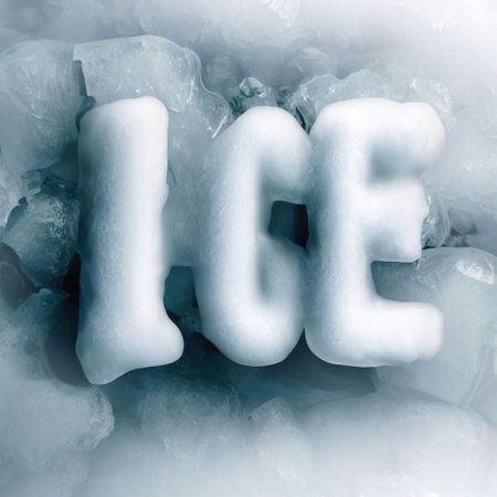 word ICE in the background of white frozen melting with Generative AIの素材