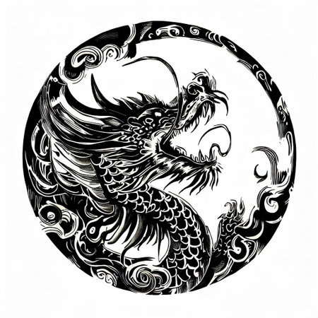 asian dragon on white background with Generative AI.の素材