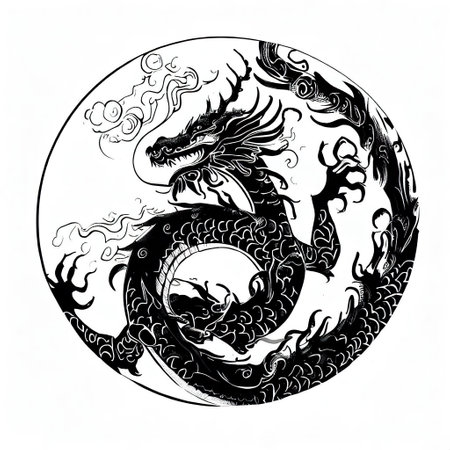 asian dragon on white background with Generative AI.の素材