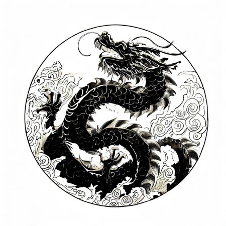 asian dragon on white background with Generative AI.の素材