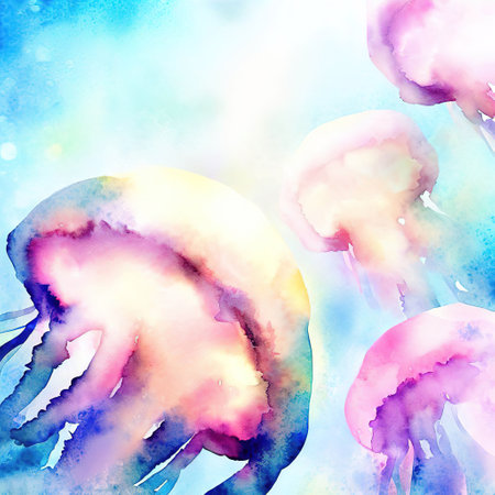 jellyfish watercolor style with Generative AIの素材