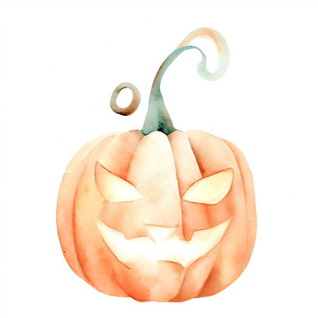 Watercolor style Pumpkin decoration for Halloween with Generative AI.の素材
