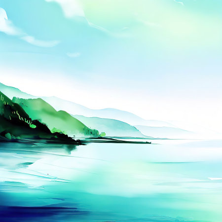 beautiful coast and blue sky copyspace ink and water style with Generative AI.の素材