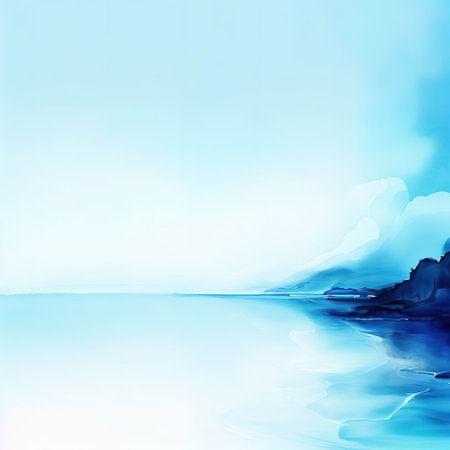 beautiful coast and blue sky copyspace ink and water style with Generative AI.の素材