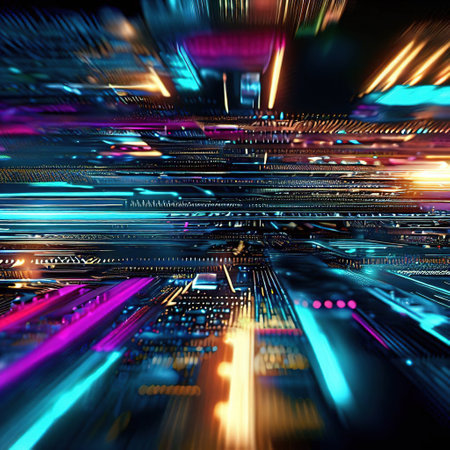 image of information flow on the circuit board with Generative AIの素材